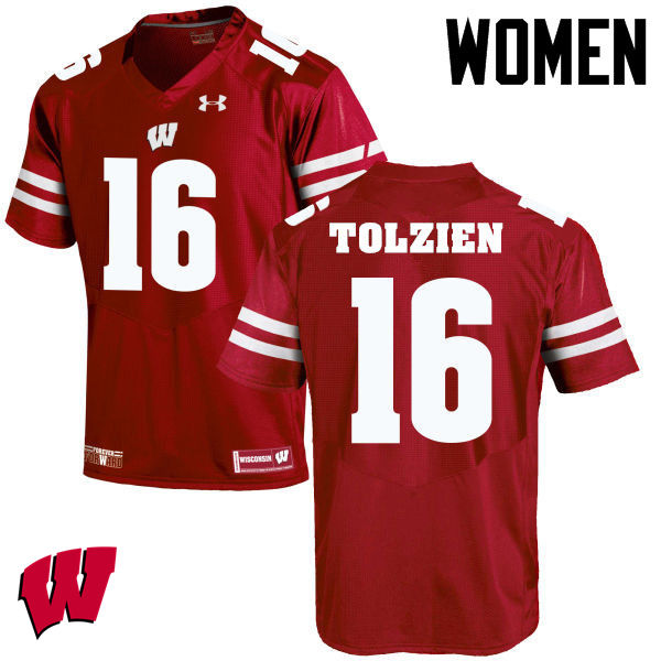 Wisconsin Badgers Women's #16 Scott Tolzien NCAA Under Armour Authentic Red College Stitched Football Jersey LG40D47GM
